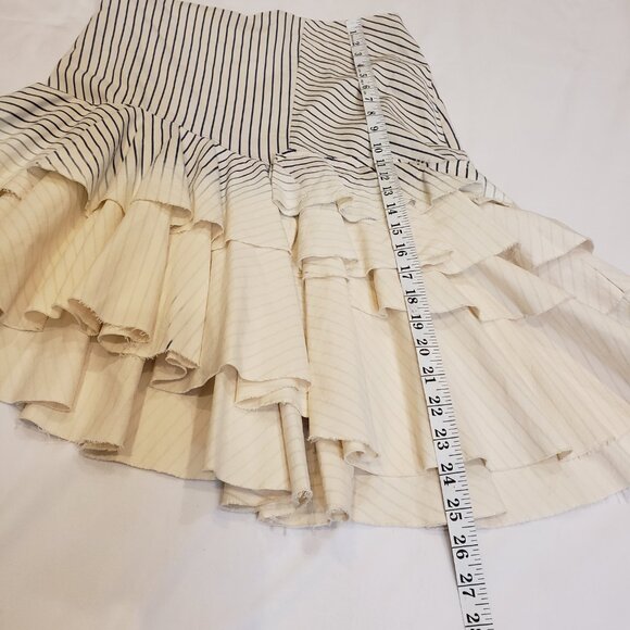 Zara TRF Denimwear Blue/Cream Striped Asymmetrical Tiered Ruffle Skirt Large - Picture 7 of 13
